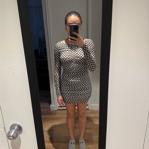 Black and White Long Sleeve Bodycon Dress